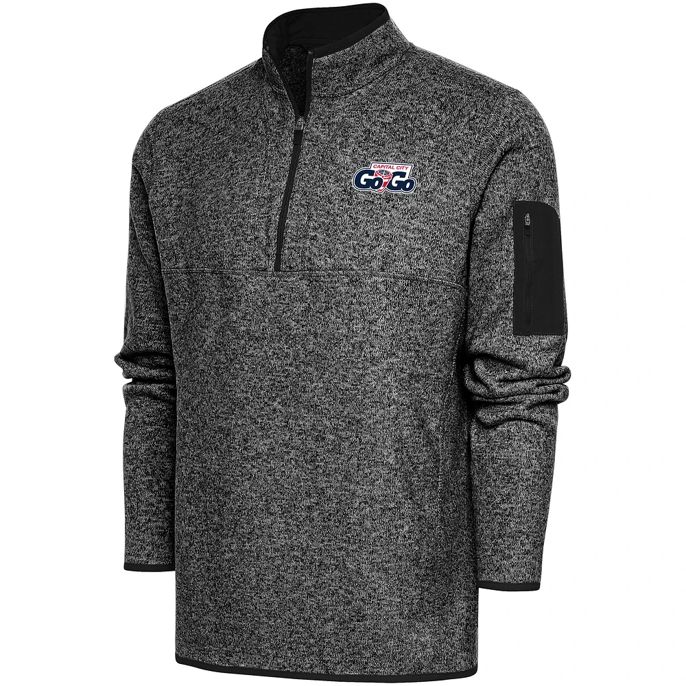Men's Antigua Heather Black Capital City Go-Go Big & Tall Fortune Quarter-Zip Pullover Jacket