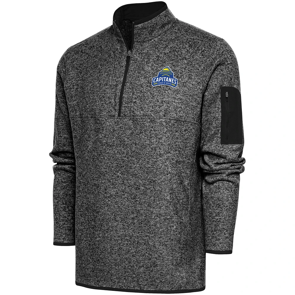 Men's Antigua Heather Black Capitanes de Ciudad de Mexico Big & Tall Fortune Quarter-Zip Pullover Jacket