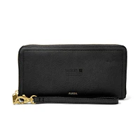 Women's Black Surry Community College Fossil Leather Logan RFID Zip Around Clutch