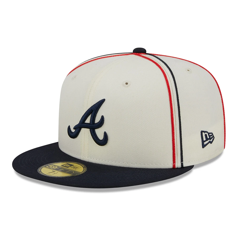 Men's New Era  Cream/Navy Atlanta Braves Chrome Sutash 59FIFTY Fitted Hat