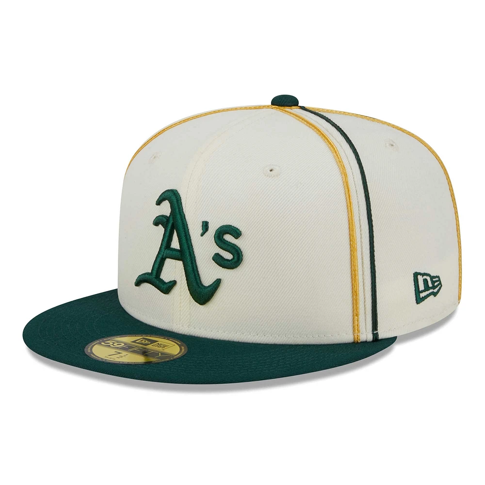 Men's New Era Cream/Green Athletics Chrome Sutash 59FIFTY Fitted Hat