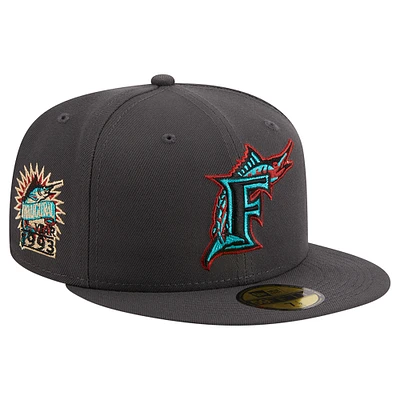 Men's New Era Graphite Florida Marlins Cooperstown Collection Print Undervisor 59FIFTY Fitted Hat