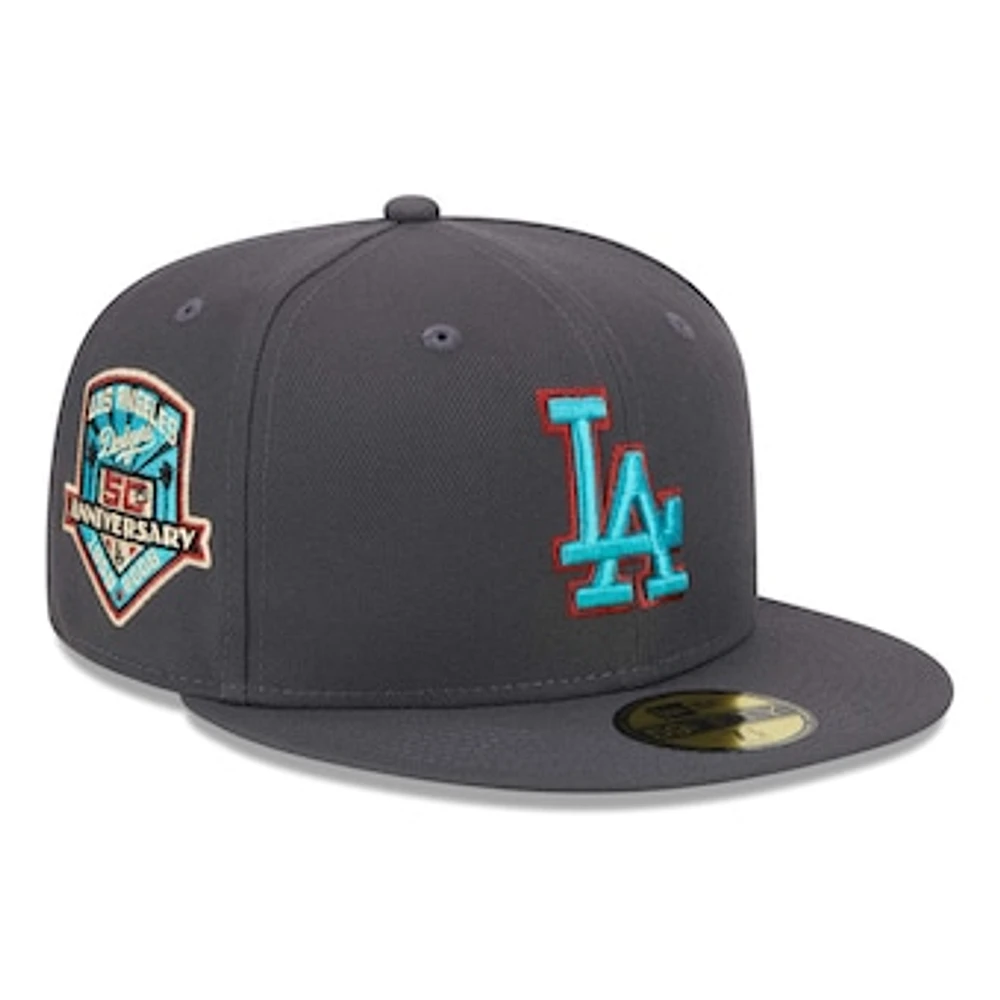 Men's New Era Graphite Los Angeles Dodgers  Print Undervisor 59FIFTY Fitted Hat