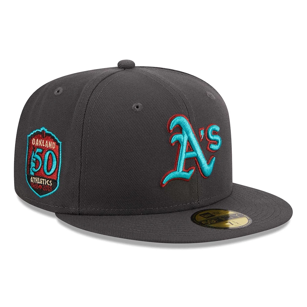 Men's New Era Graphite Oakland Athletics  Print Undervisor 59FIFTY Fitted Hat