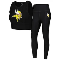 Women's Black Minnesota Vikings Leggings & Midi Bra Set