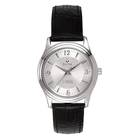 Women's Mount Union Purple Raiders Bulova Silver-Tone Stainless Steel Watch with Leather Strap