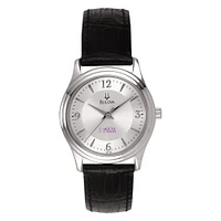 Women's Mount Union Purple Raiders Bulova Silver-Tone Stainless Steel Watch with Leather Strap