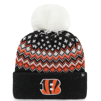 Women's '47 Black Cincinnati Bengals Elsa Cuffed Pom Knit with Hat