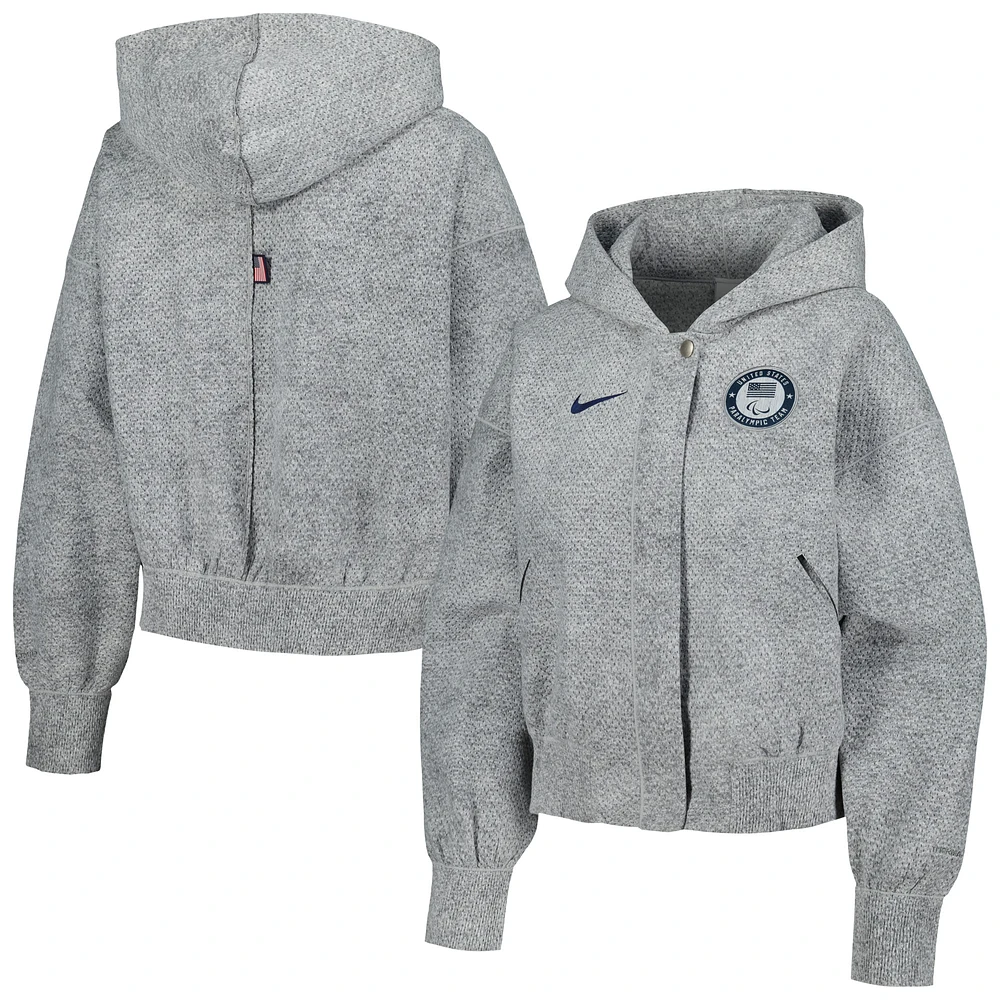 Women's Nike Gray U.S. Paralympics 2024 Media Day Oversized Cropped Performance Full-Zip Hoodie Jacket