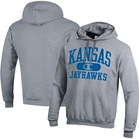 Men's Champion Heather Gray Kansas Jayhawks Arch Pill Pullover Hoodie