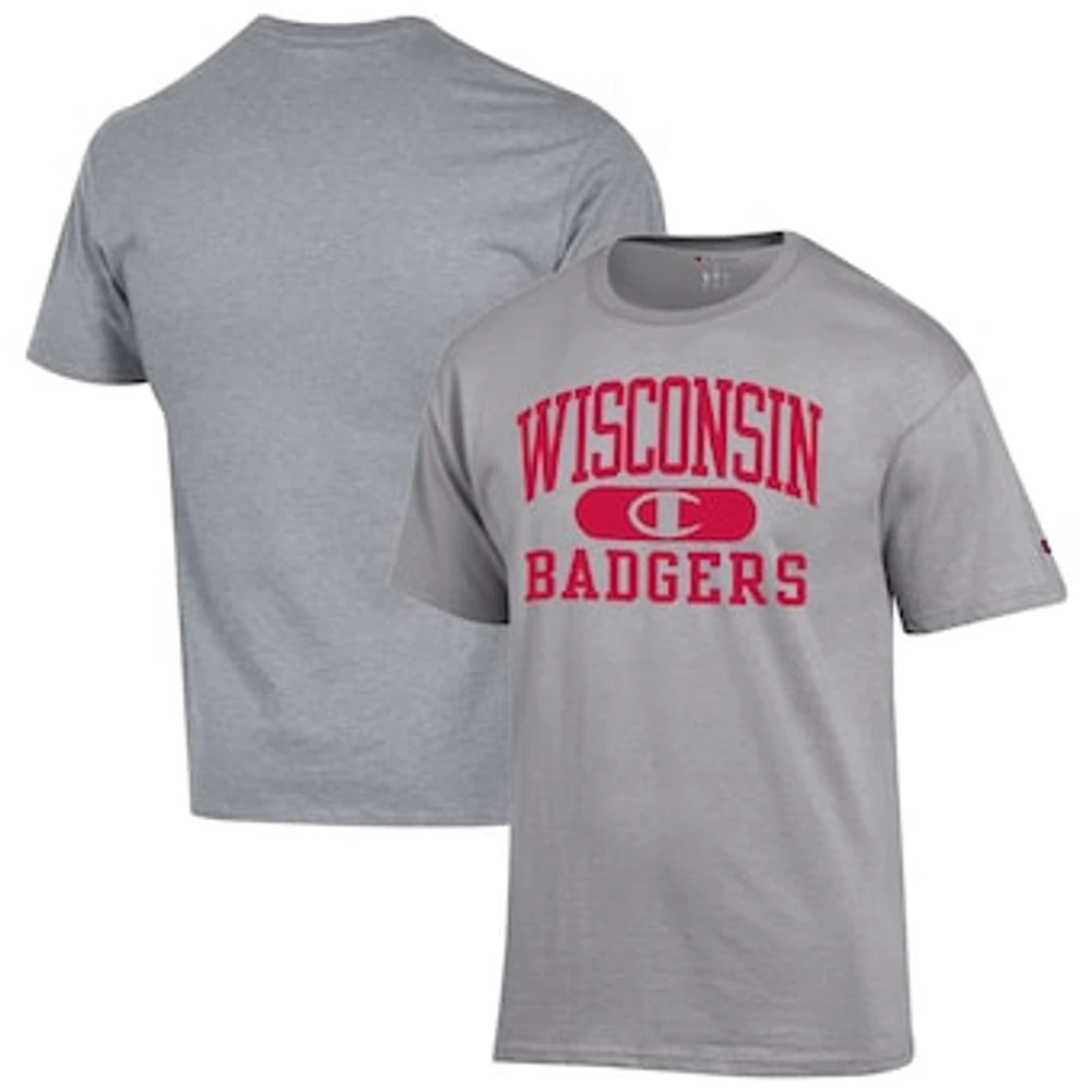 Men's Champion Heather Gray Wisconsin Badgers Arch Pill T-Shirt