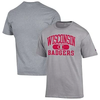 Men's Champion Heather Gray Wisconsin Badgers Arch Pill T-Shirt