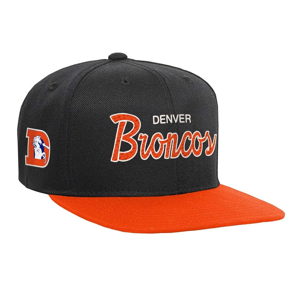 Youth Mitchell & Ness Black/Orange Denver Broncos Team Script Snapback Hat