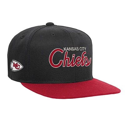 Youth Mitchell & Ness Black/Red Kansas City Chiefs Team Script Snapback Hat