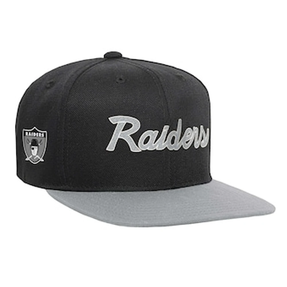 Youth Mitchell & Ness Black/Gray Las Vegas Raiders Team Script Snapback Hat