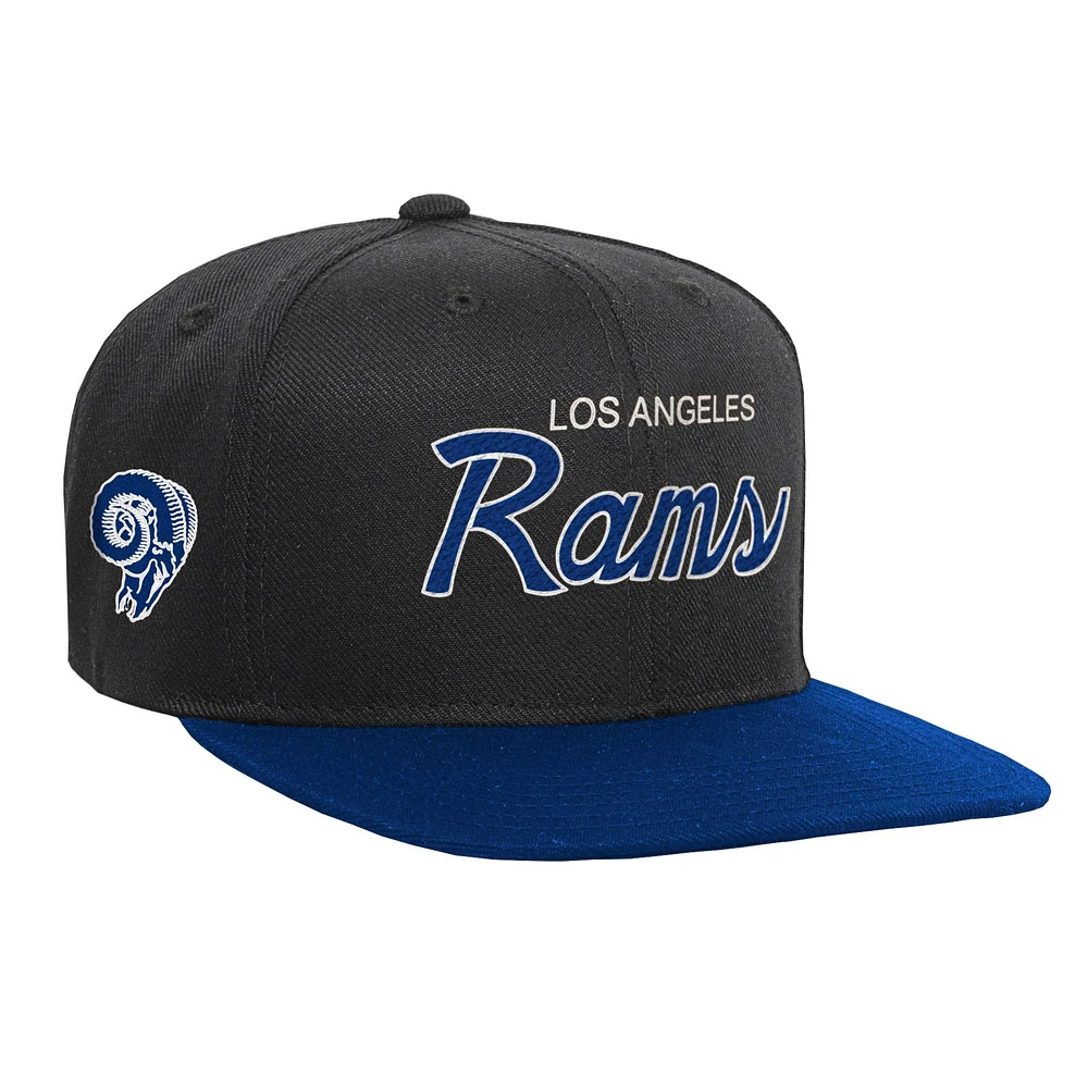 Youth Mitchell & Ness Black/Royal Los Angeles Rams Team Script Snapback Hat