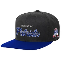 Youth Mitchell & Ness Black/Royal New England Patriots Team Script Snapback Hat