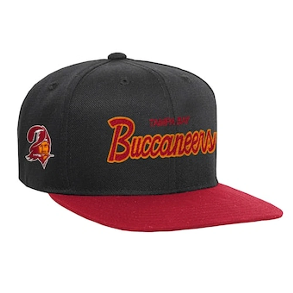 Youth Mitchell & Ness Black/Red Tampa Bay Buccaneers Team Script Snapback Hat