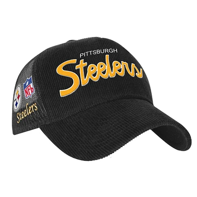 Youth Mitchell & Ness Black Pittsburgh Steelers Times Up Precurved Trucker Adjustable Hat