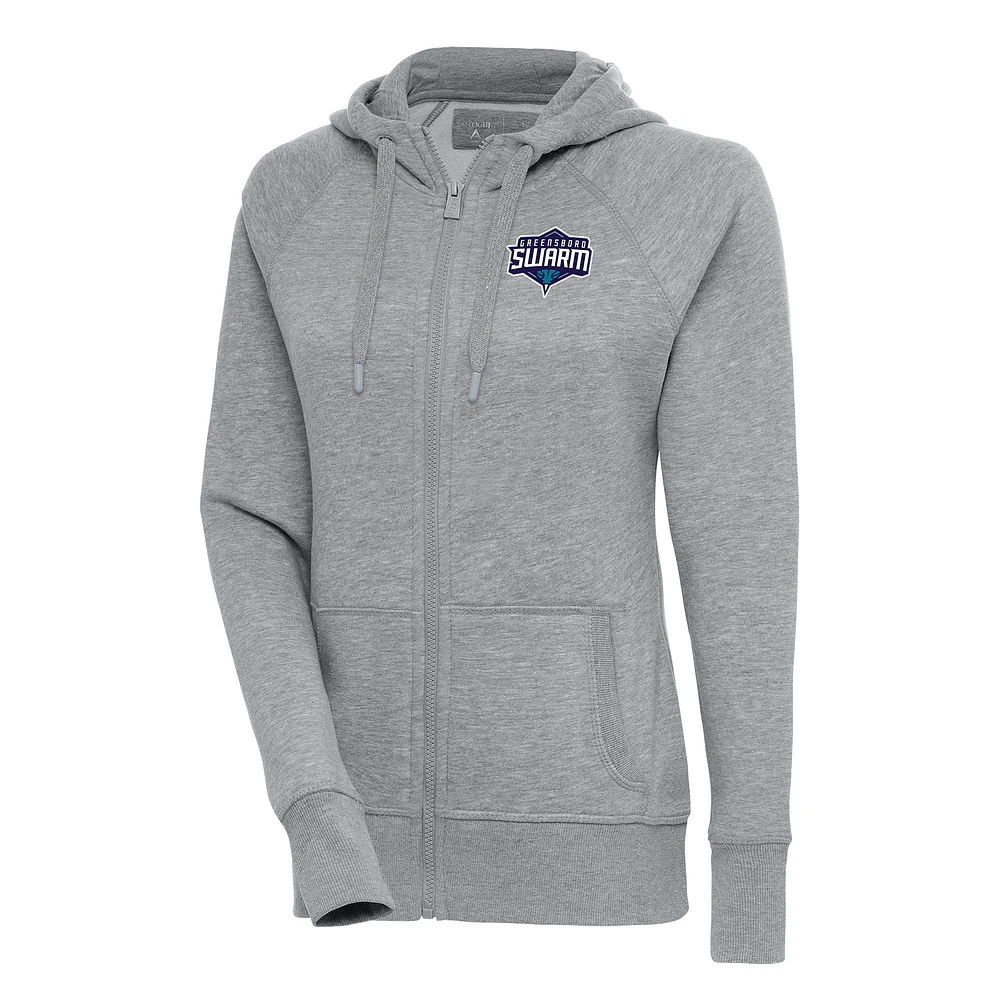 Women's Antigua Heather Gray Greensboro Swarm Victory Full-Zip Hoodie