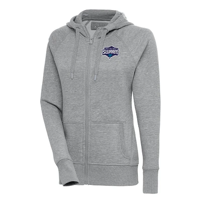Women's Antigua Heather Gray Greensboro Swarm Victory Full-Zip Hoodie