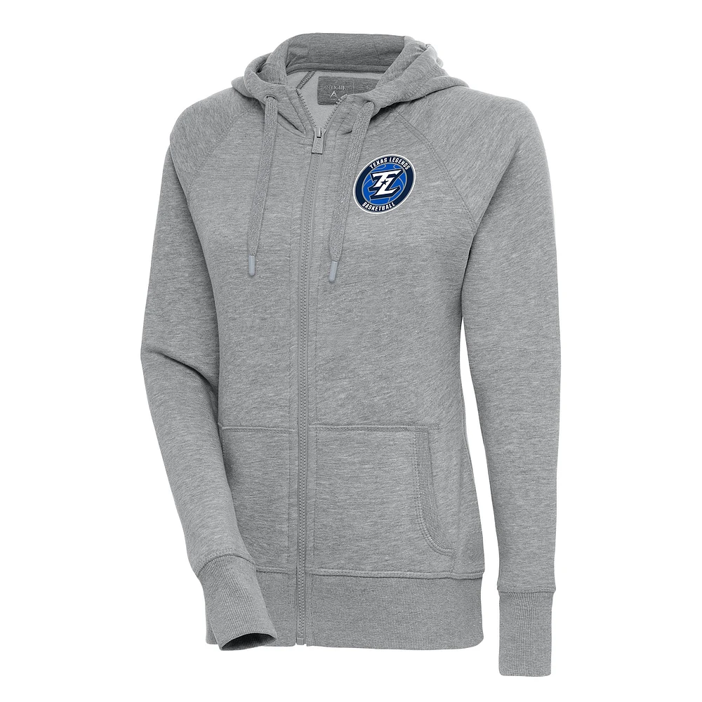 Women's Antigua Heather Gray Texas Legends Victory Full-Zip Hoodie