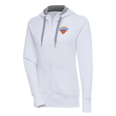 Women's Antigua White Westchester Knicks Victory Full-Zip Hoodie
