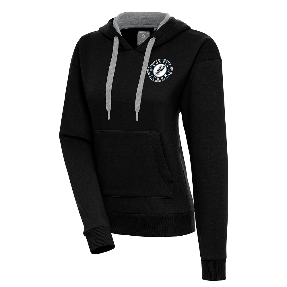 Women's Antigua Black Austin Spurs Victory Pullover Hoodie