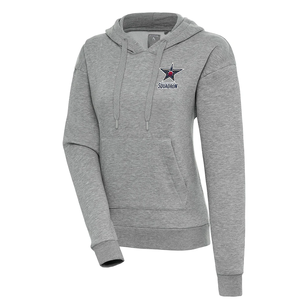 Women's Antigua Heather Gray Birmingham Squadron Victory Pullover Hoodie