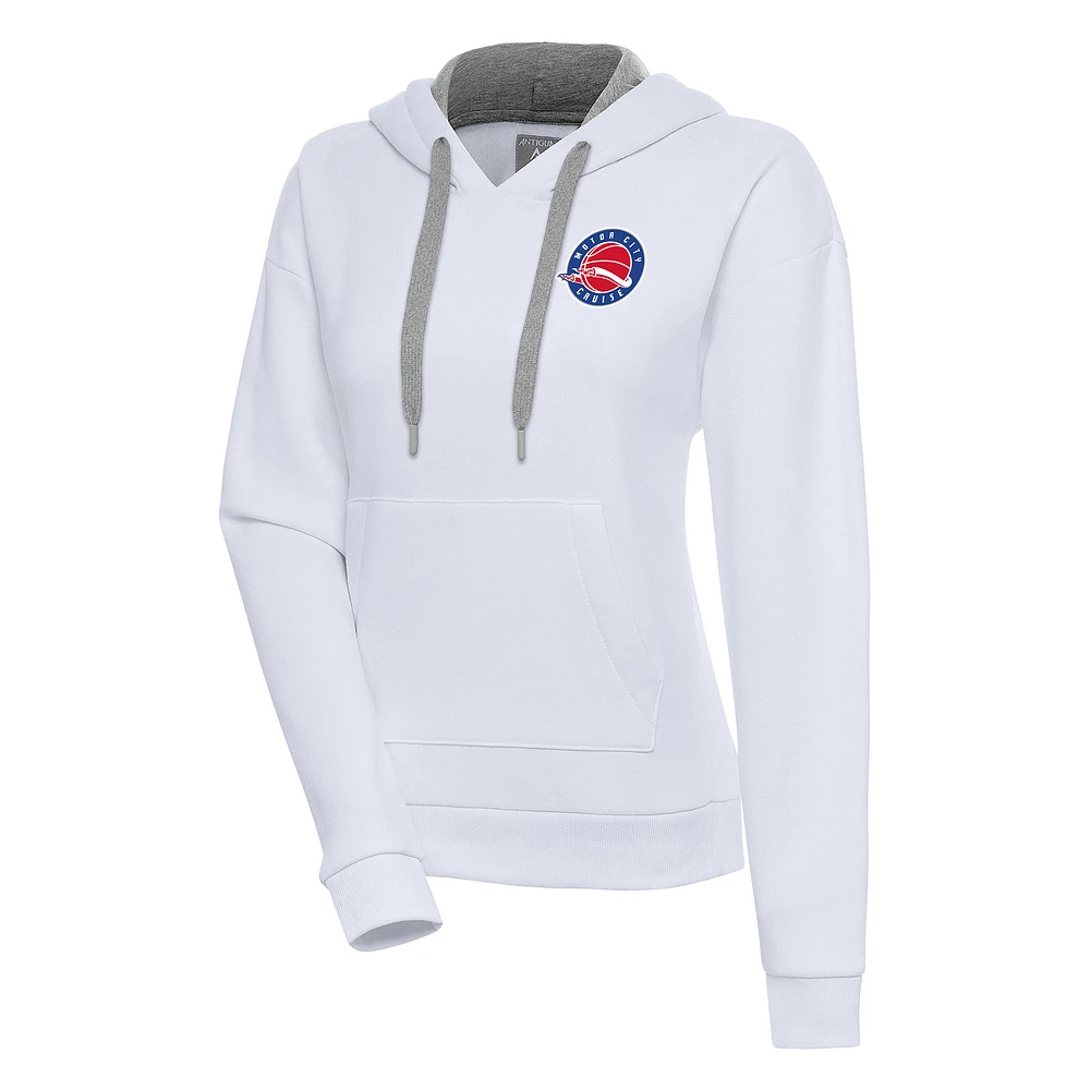 Women's Antigua White Motor City Cruise Victory Pullover Hoodie