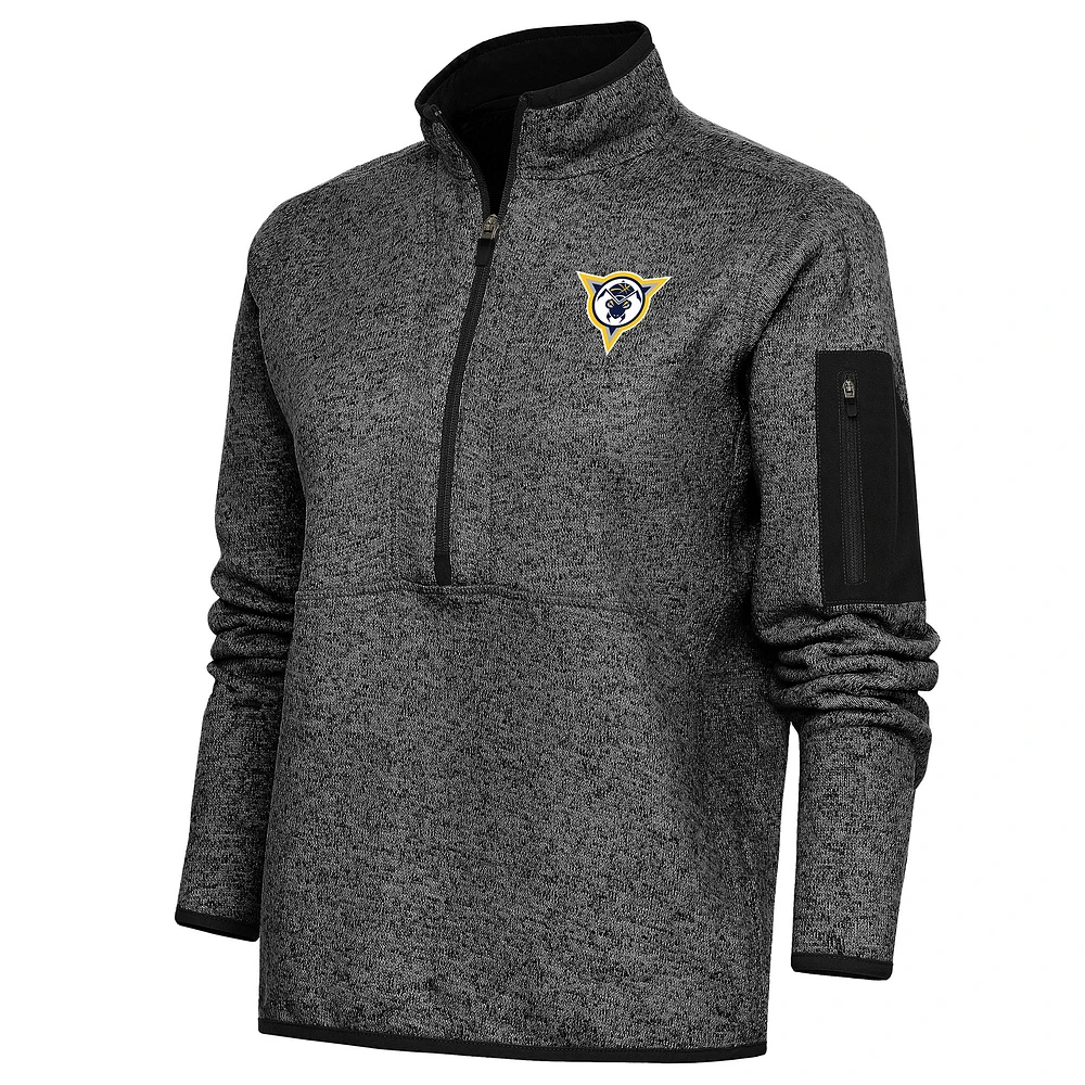 Women's Antigua Heather Black Fort Wayne Mad Ants Fortune Half-Zip Pullover Jacket