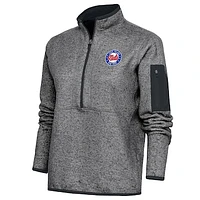 Women's Antigua Heather Charcoal Long Island Nets Fortune Half-Zip Pullover Jacket