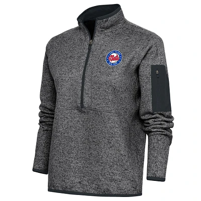 Women's Antigua Heather Charcoal Long Island Nets Fortune Half-Zip Pullover Jacket