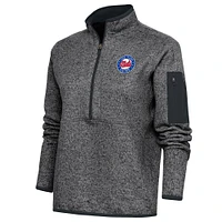 Women's Antigua Heather Charcoal Long Island Nets Fortune Half-Zip Pullover Jacket
