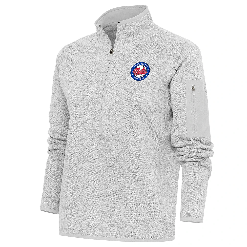 Women's Antigua Heather Long Island Nets Fortune Half-Zip Pullover Jacket