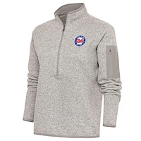 Women's Antigua Oatmeal Long Island Nets Fortune Half-Zip Pullover Jacket