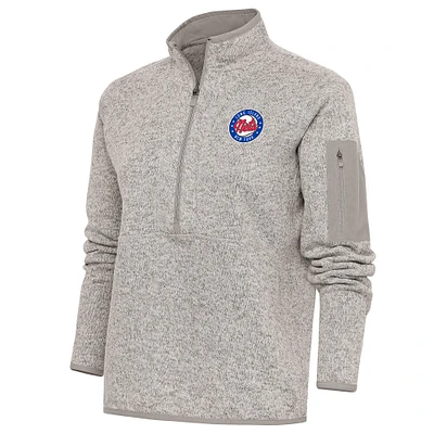 Women's Antigua Oatmeal Long Island Nets Fortune Half-Zip Pullover Jacket