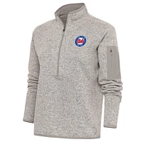Women's Antigua Oatmeal Long Island Nets Fortune Half-Zip Pullover Jacket