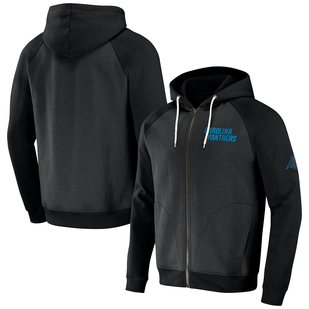 Men's NFL x Darius Rucker Collection by Fanatics Black Carolina Panthers Raglan Full-Zip Hoodie