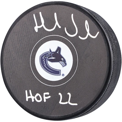 Henrik Sedin Vancouver Canucks Autographed Hockey Puck with "HOF 22" Inscription