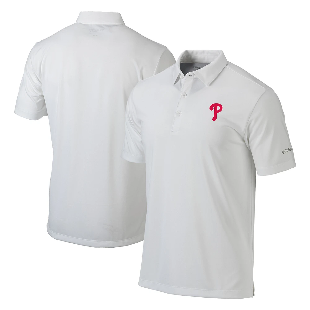 Men's Columbia White Philadelphia Phillies Omni-Wick Drive Polo
