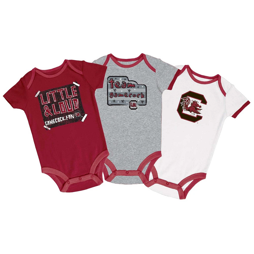 Infant Champion Garnet/Gray/White South Carolina Gamecocks 3-Pack Bodysuit Set