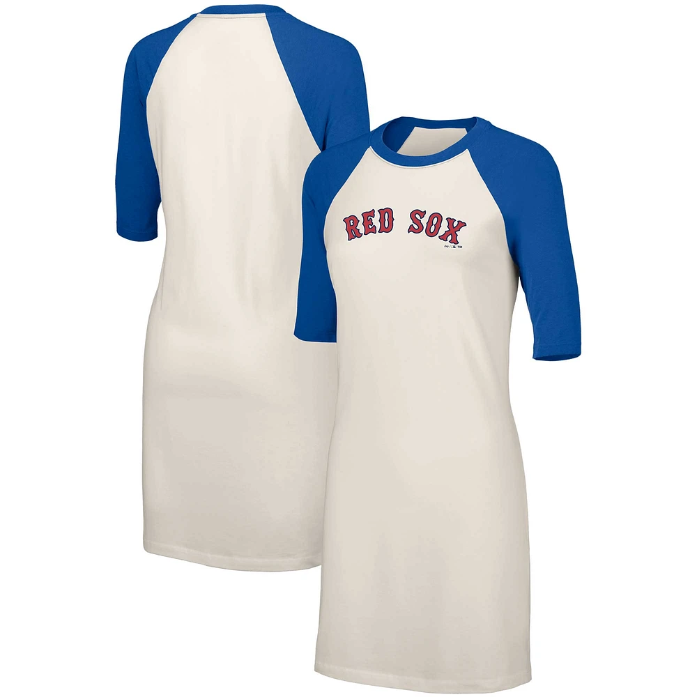 Women's Lusso  White Boston Red Sox Nettie Raglan Half-Sleeve Tri-Blend T-Shirt Dress