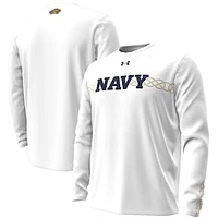 Men's Under Armour  White Navy Midshipmen 2023 Aer Lingus College Football Classic Performance Long Sleeve T-Shirt