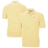 Men's Cutter & Buck Gold Pittsburgh Pirates Virtue Eco Pique Stripe Recycled Polo
