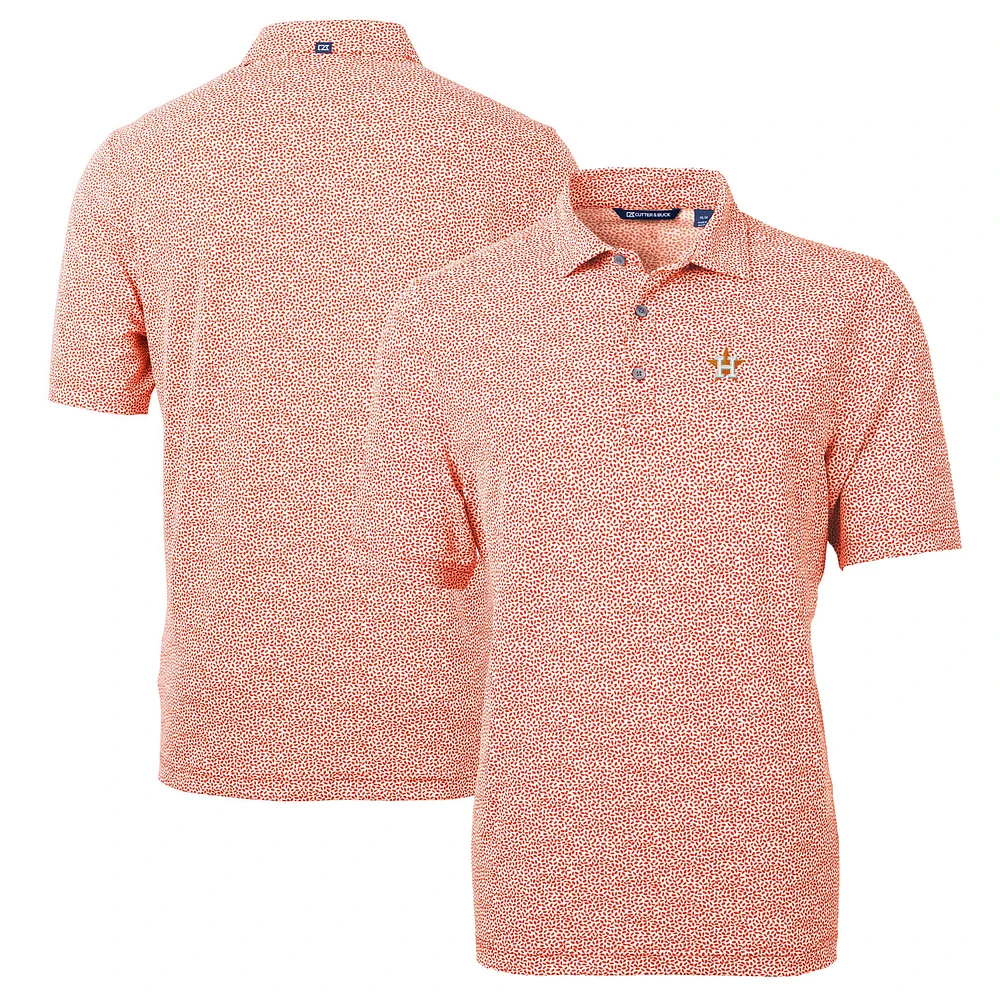 Men's Cutter & Buck Orange Houston Astros Virtue Eco Pique Botanical Print Recycled Polo