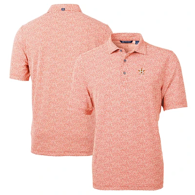 Men's Cutter & Buck Orange Houston Astros Virtue Eco Pique Botanical Print Recycled Polo