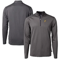 Men's Cutter & Buck Black/Gray Pittsburgh Pirates Virtue Eco Pique Micro Stripe Recycled Quarter-Zip Pullover Top