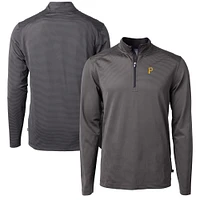 Men's Cutter & Buck Black/Gray Pittsburgh Pirates Virtue Eco Pique Micro Stripe Recycled Quarter-Zip Pullover Top