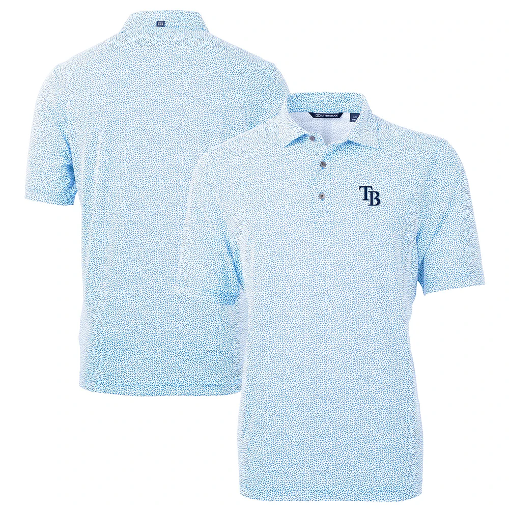 Men's Cutter & Buck Light Blue Tampa Bay Rays Virtue Eco Pique Botanical Print Recycled Polo